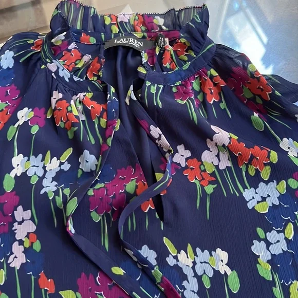 Lauren Ralph Lauren Floral Crinkle Georgette Blouse - Picture 13 of 14